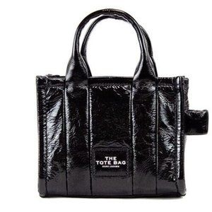 Marc Jacobs The Shiny Crinkle Micro Tote Black Leather Crossbody Bag Handbag